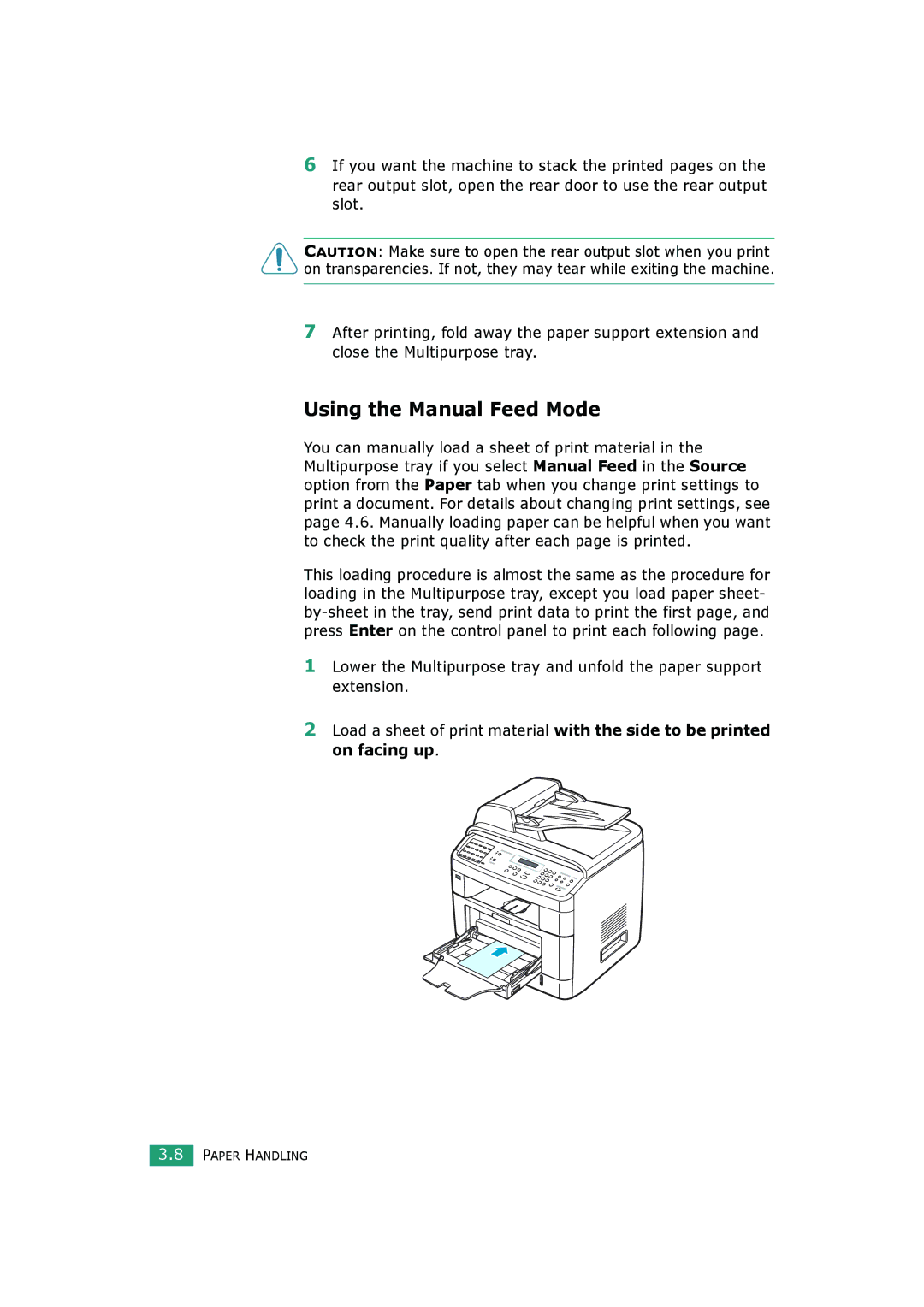 Samsung SCX-4720FS, SCX-4520S manual Using the Manual Feed Mode 