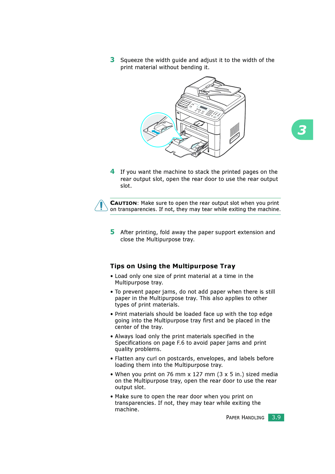 Samsung SCX-4720FS, SCX-4520S manual Tips on Using the Multipurpose Tray 