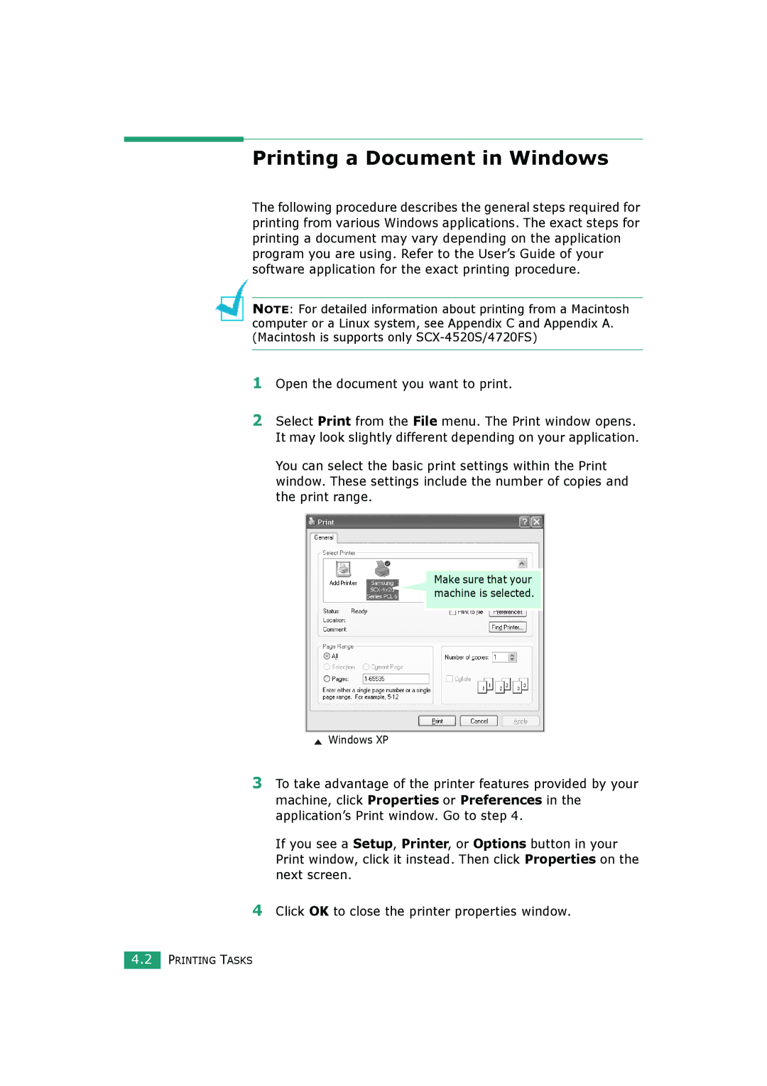 Samsung SCX-4720FS, SCX-4520S manual Printing a Document in Windows, Open the document you want to print 