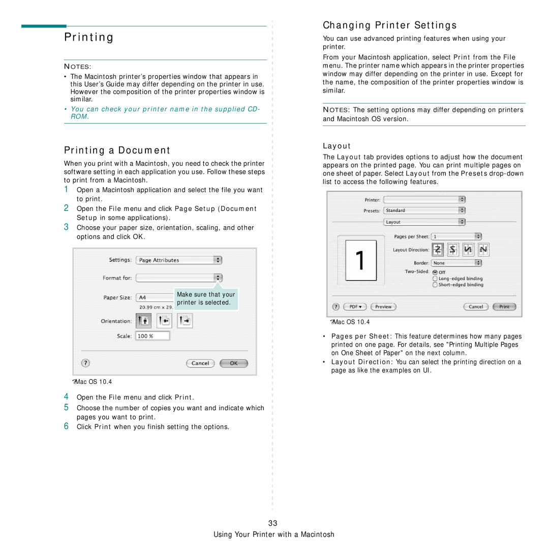 Samsung SCX-4521FG manual Printing a Document, Changing Printer Settings, Layout 