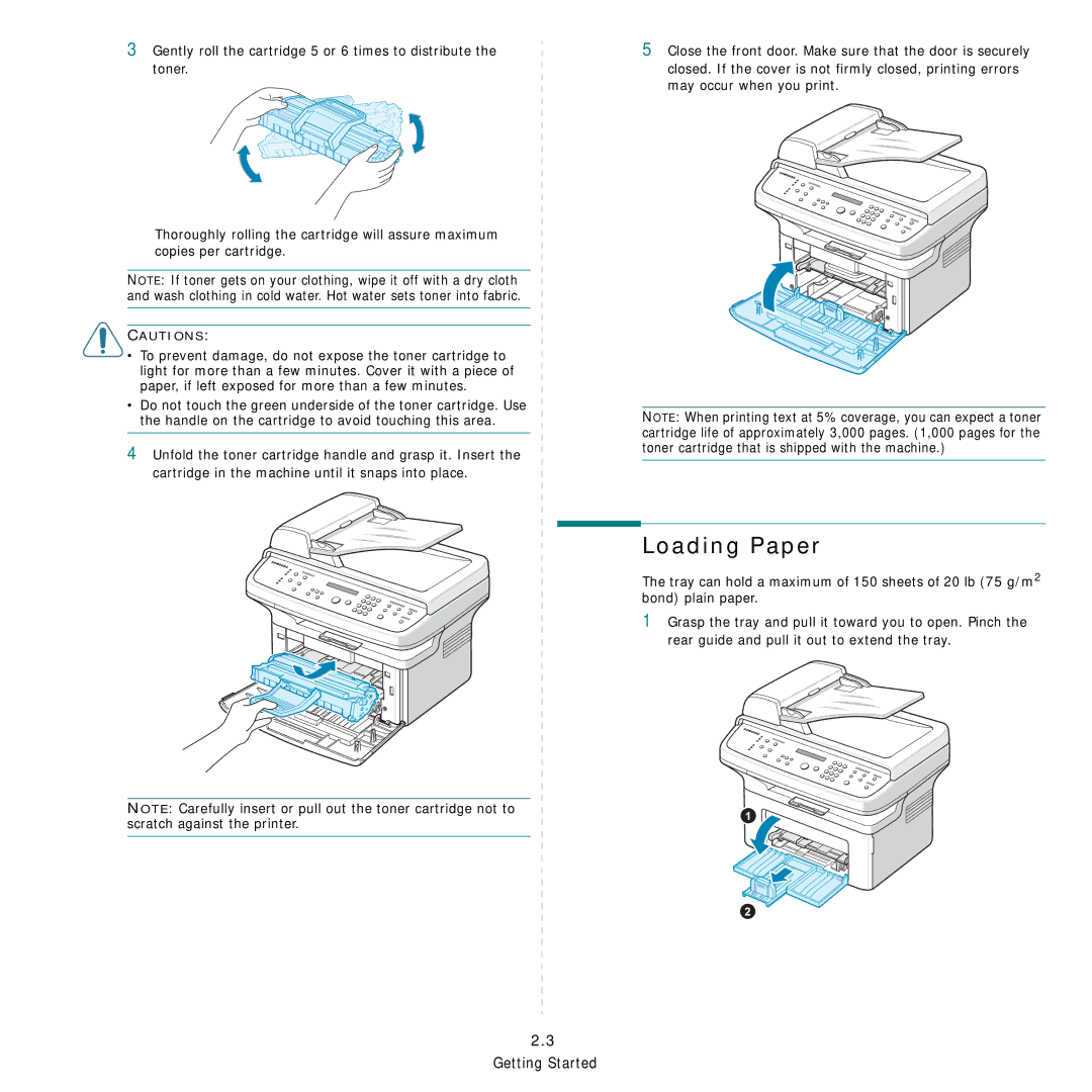 Samsung SCX-4521FG manual Loading Paper 