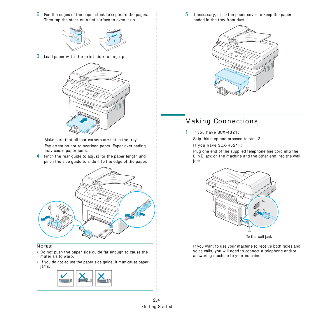 Samsung SCX-4521FG manual Making Connections, Load paper with the print side facing up, If you have SCX-4321 