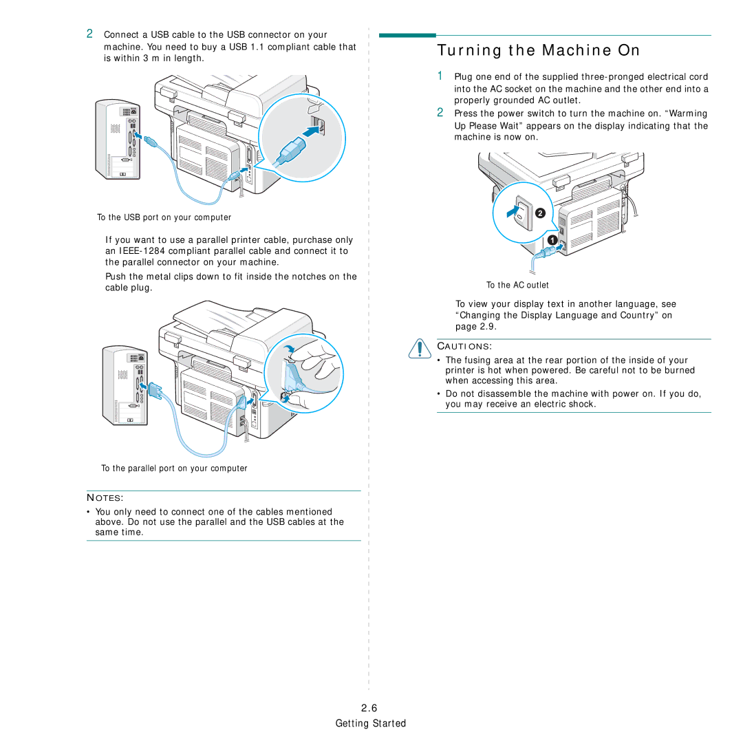 Samsung SCX-4521FG manual Turning the Machine On 