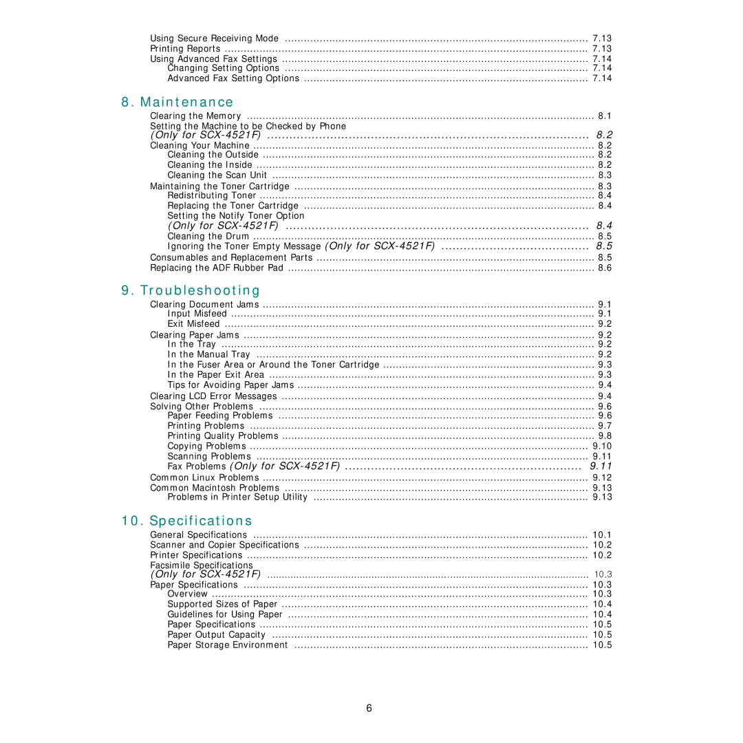 Samsung SCX-4521FG manual Clearing the Memory, Cleaning the Drum 