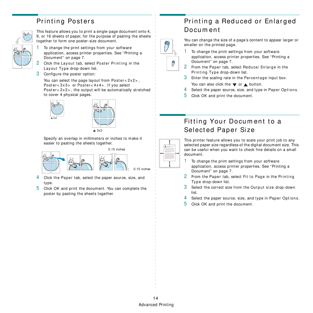 Samsung SCX-4521FG manual Printing Posters, Printing a Reduced or Enlarged Document 