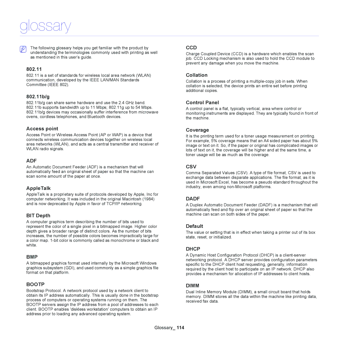 Samsung SCX-4623, SCX-4600 manual Glossary 