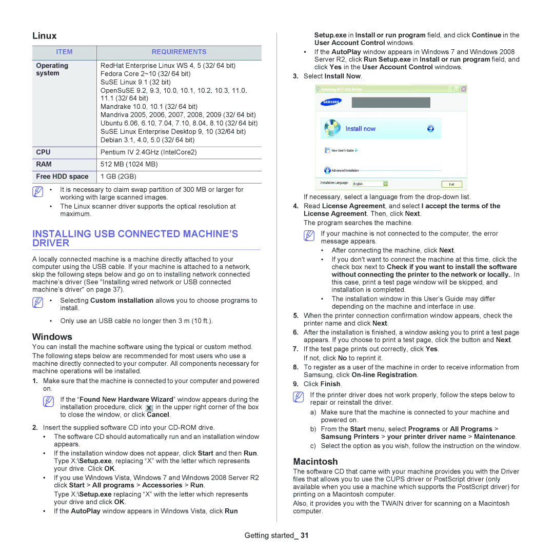 Samsung SCX-4600, SCX-4623 manual Installing USB Connected MACHINE’S Driver, Linux, Requirements 