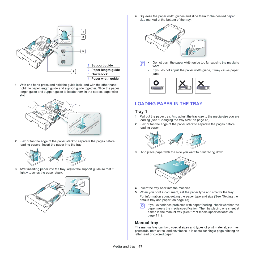 Samsung SCX-4600, SCX-4623 manual Loading Paper in the Tray, Manual tray 