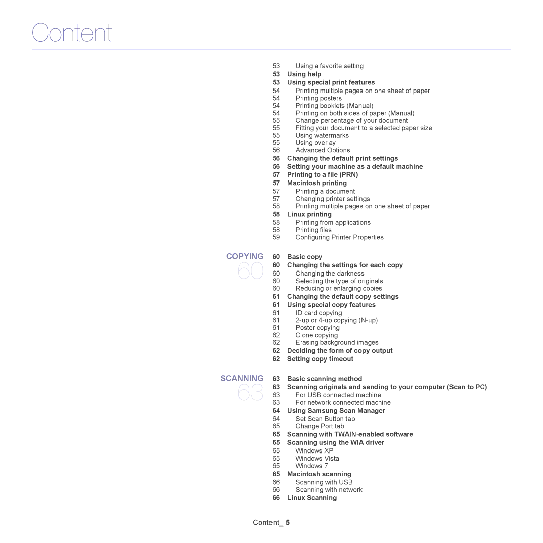 Samsung SCX-4600 Using help Using special print features, Linux printing, Basic copy Changing the settings for each copy 