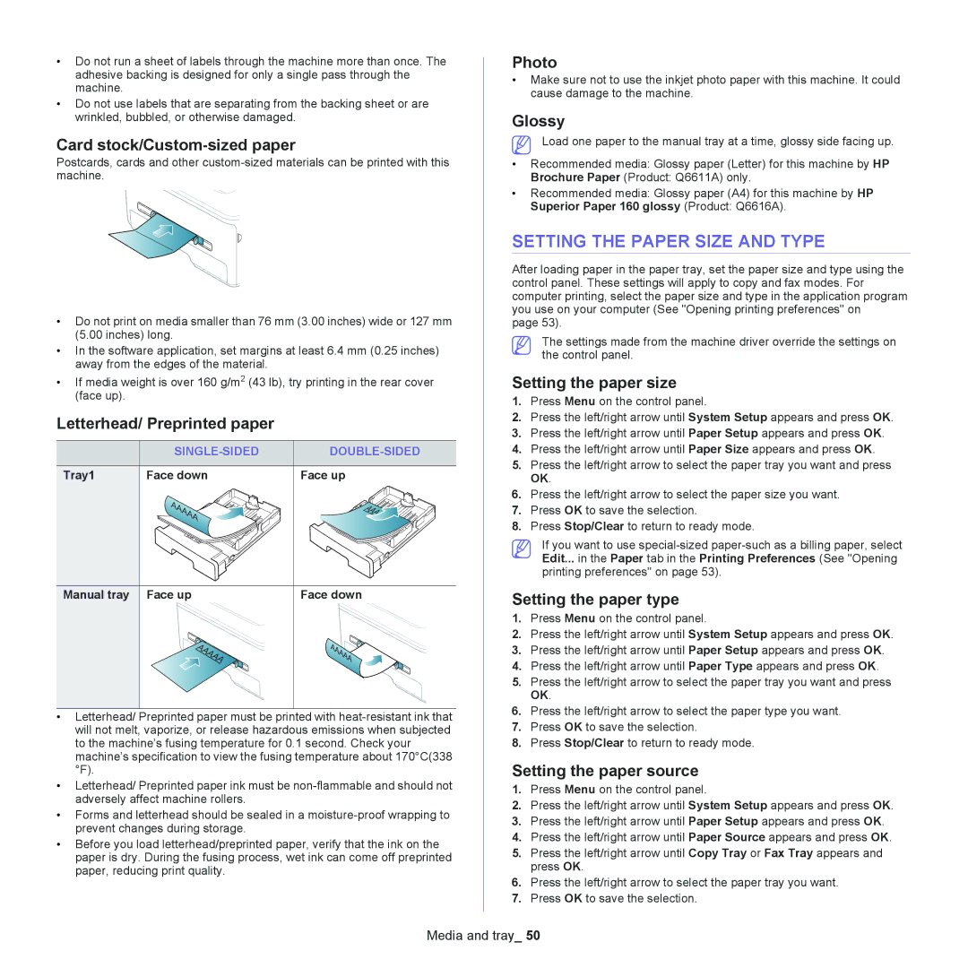 Samsung SCX-4623, SCX-4600 manual Setting the Paper Size and Type 