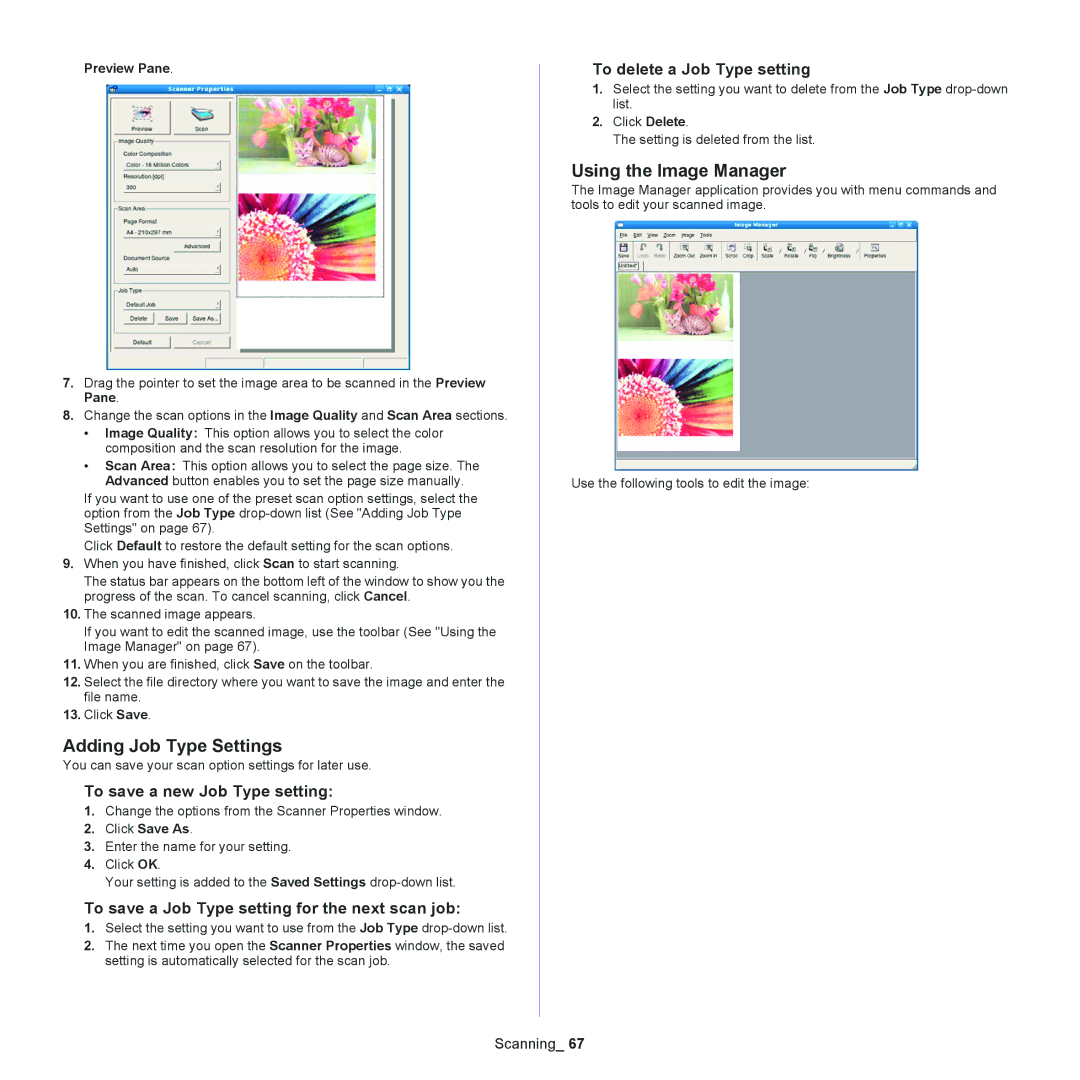 Samsung SCX-4600, SCX-4623 manual Adding Job Type Settings, Using the Image Manager, To save a new Job Type setting 