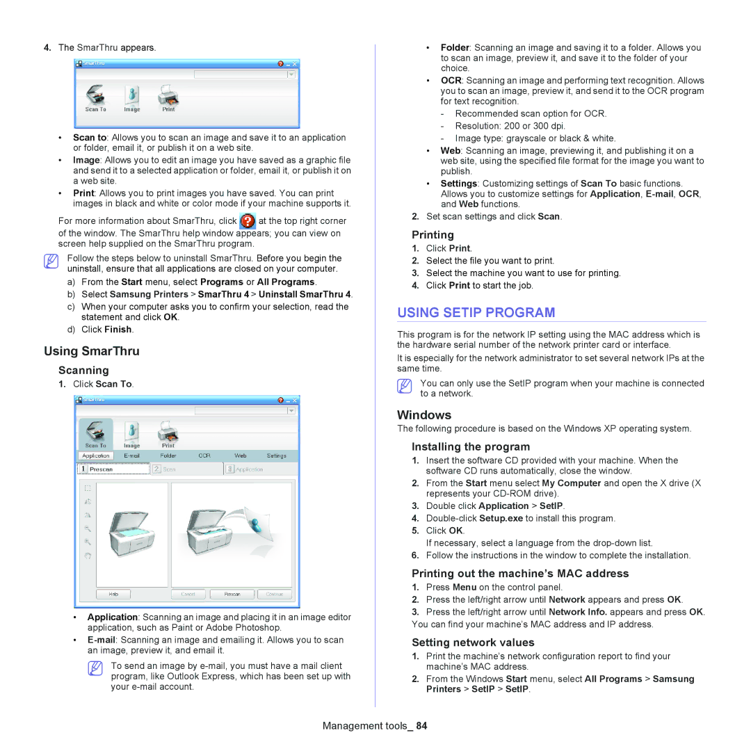 Samsung SCX-4623, SCX-4600 manual Using Setip Program, Using SmarThru 