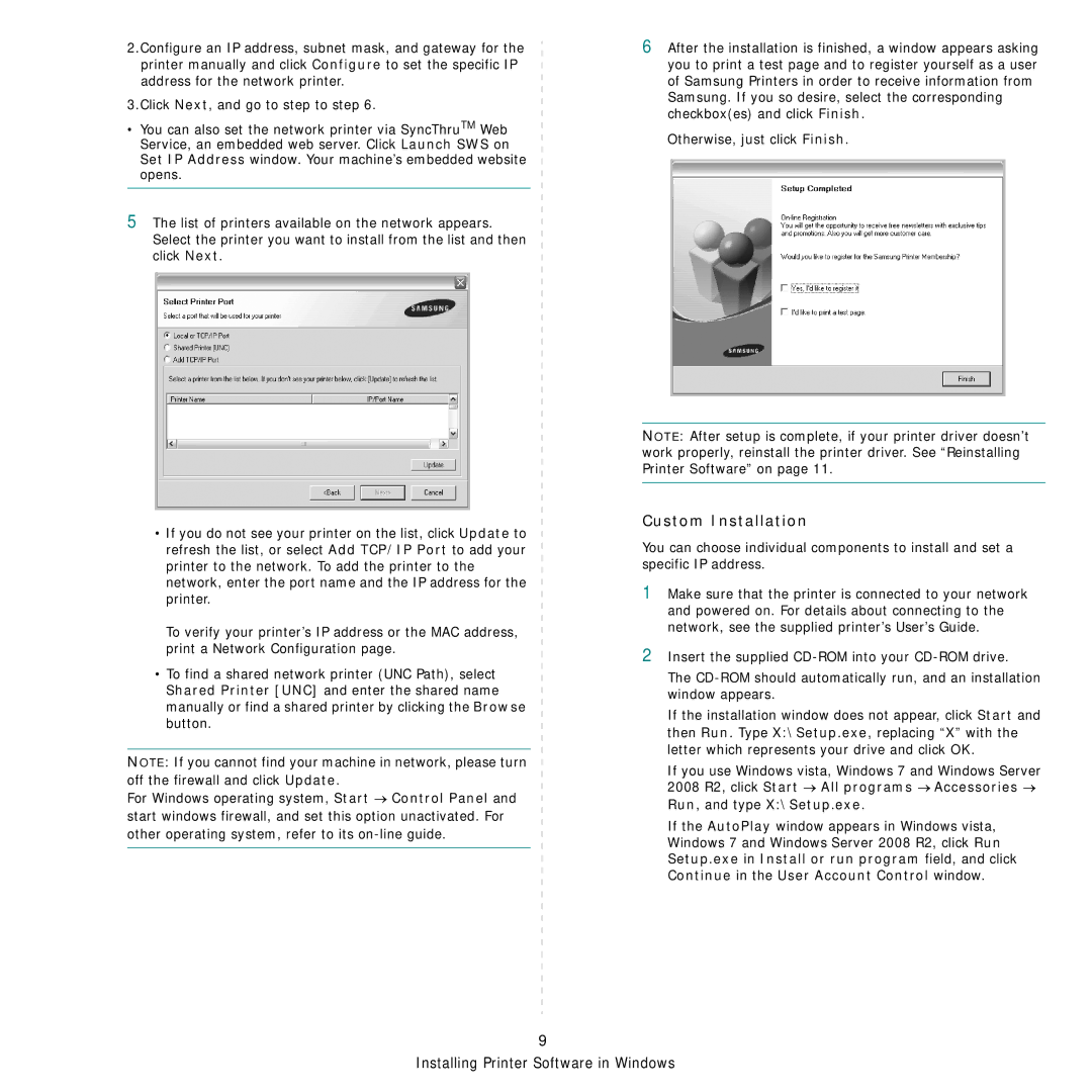 Samsung SCX-4824FN, SCX-4828FN manual Custom Installation 