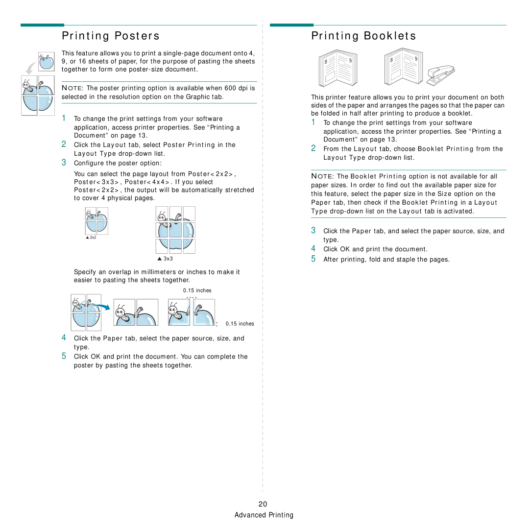 Samsung SCX-4828FN, SCX-4824FN manual Printing Posters, Printing Booklets 