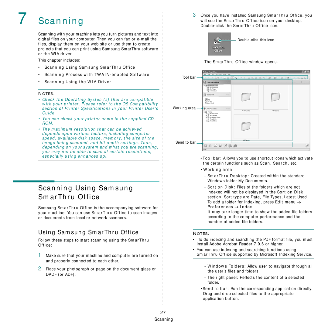 Samsung SCX-4824FN, SCX-4828FN manual Scanning Using Samsung SmarThru Office, Working area 