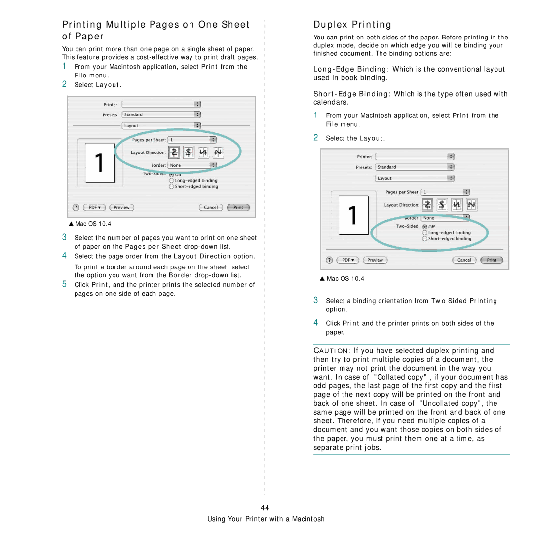 Samsung SCX-4828FN, SCX-4824FN manual Printing Multiple Pages on One Sheet of Paper, Duplex Printing 