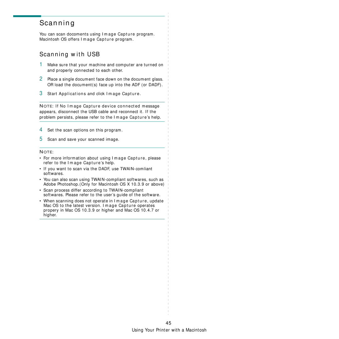 Samsung SCX-4824FN, SCX-4828FN manual Scanning with USB, Start Applications and click Image Capture 