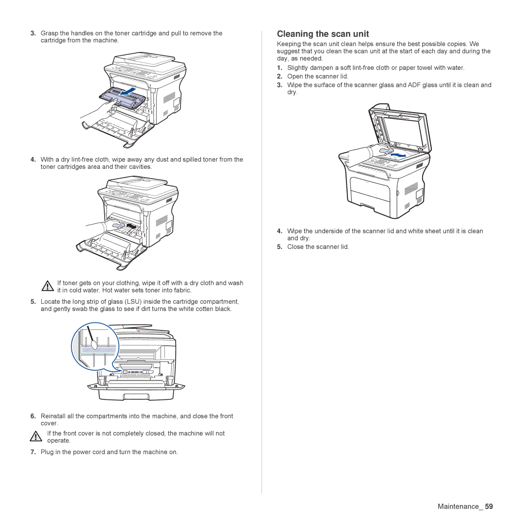 Samsung SCX-4824FN, SCX-4828FN manual Cleaning the scan unit 