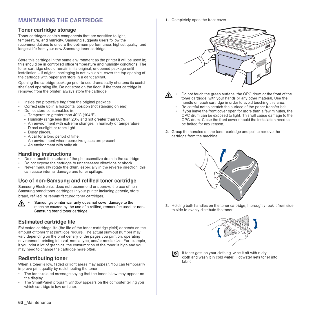 Samsung SCX-4828FN, SCX-4824FN manual Maintaining the Cartridge 