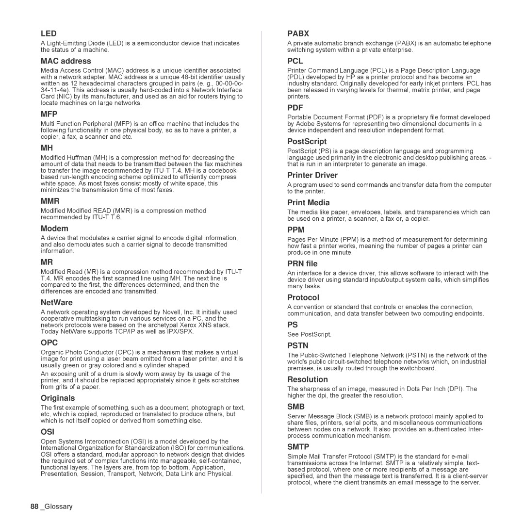 Samsung SCX-4828FN MAC address, Modem, NetWare, Originals, PostScript, Printer Driver, Print Media, PRN file, Protocol 