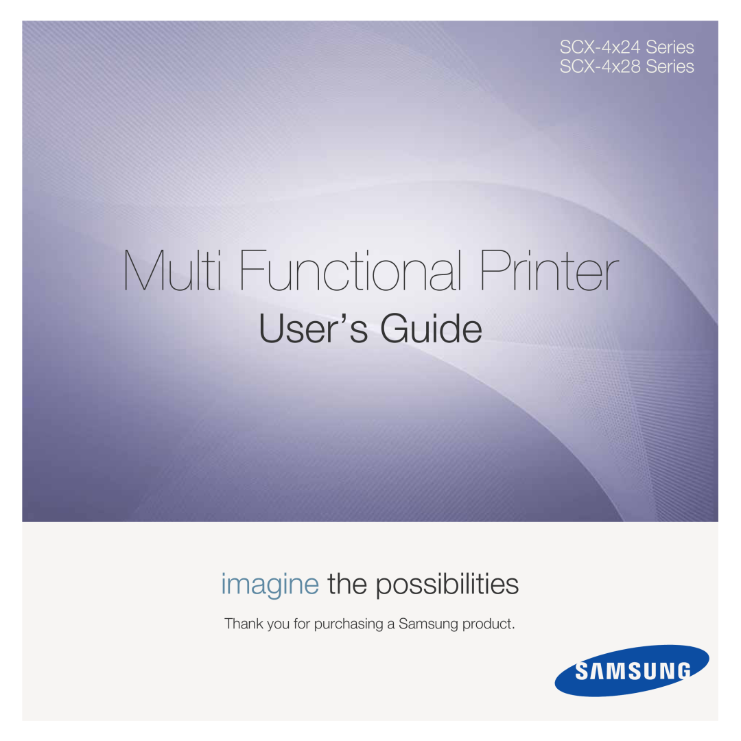 Samsung SCX-4824FN, SCX-4828FN manual Multi Functional Printer, User’s Guide, imagine the possibilities 
