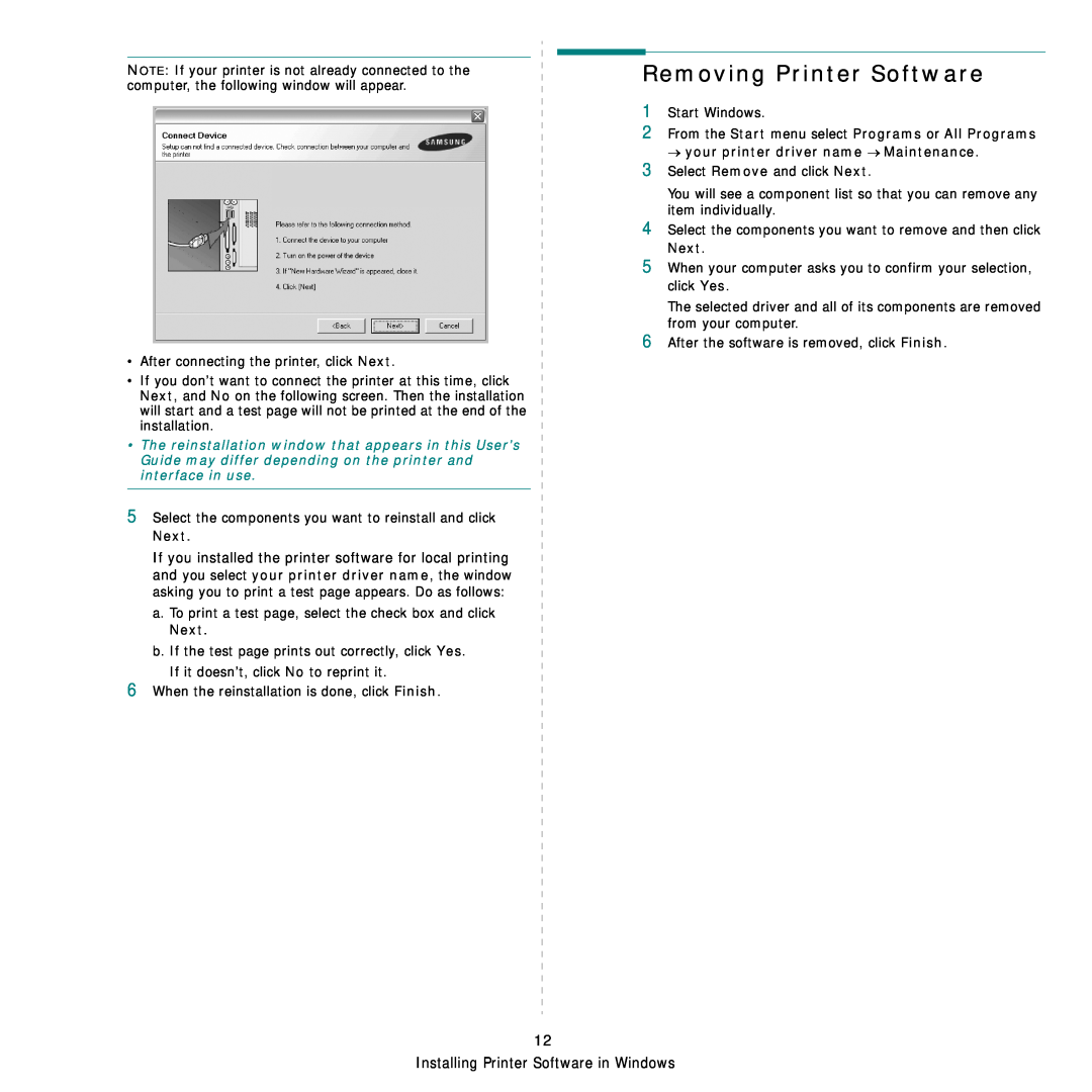 Samsung SCX-4828FN, SCX-4824FN manual Removing Printer Software 