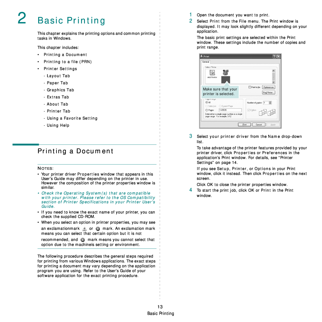 Samsung SCX-4824FN, SCX-4828FN manual Basic Printing, Printing a Document Printing to a file PRN Printer Settings 