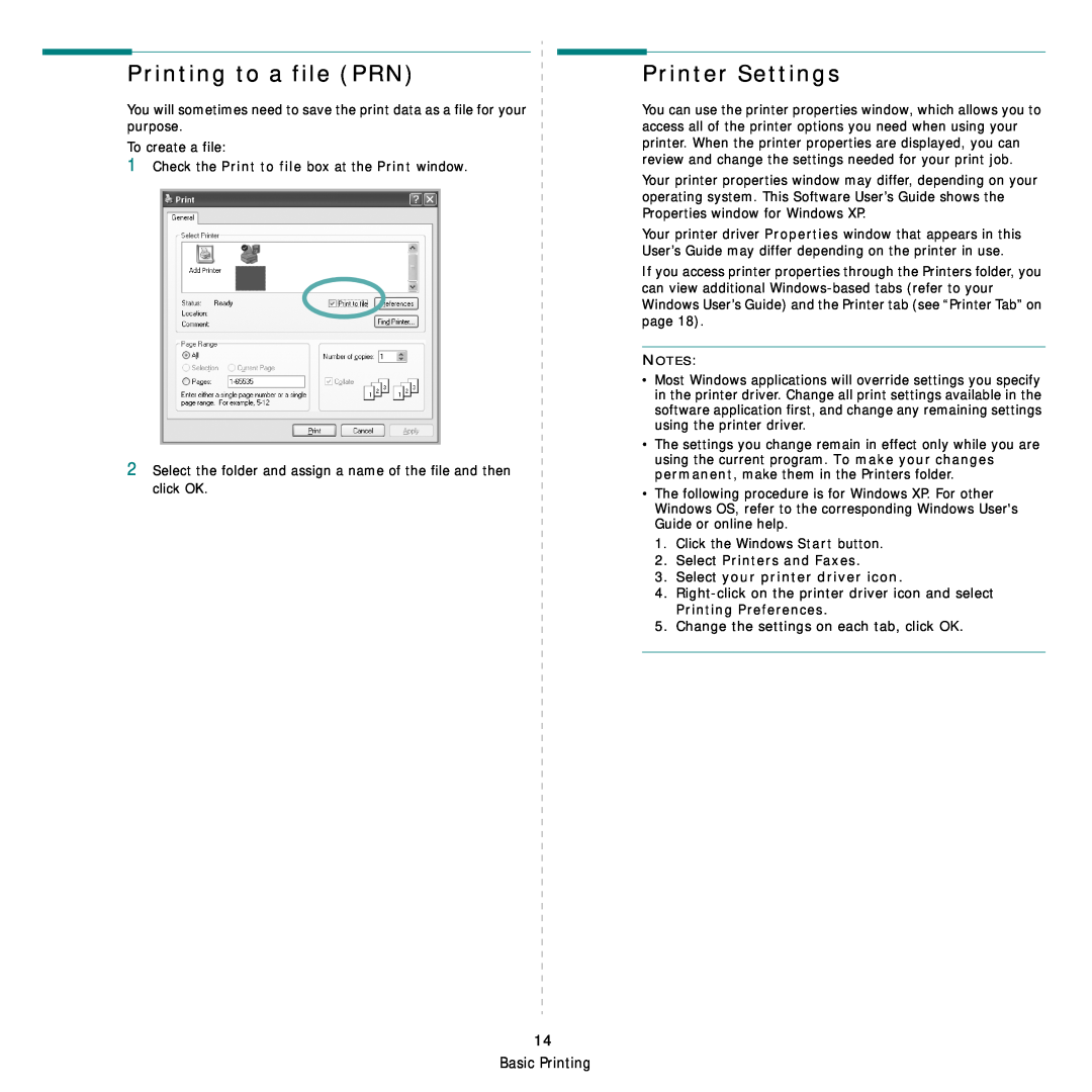 Samsung SCX-4828FN, SCX-4824FN manual Printing to a file PRN, Printer Settings, Basic Printing 