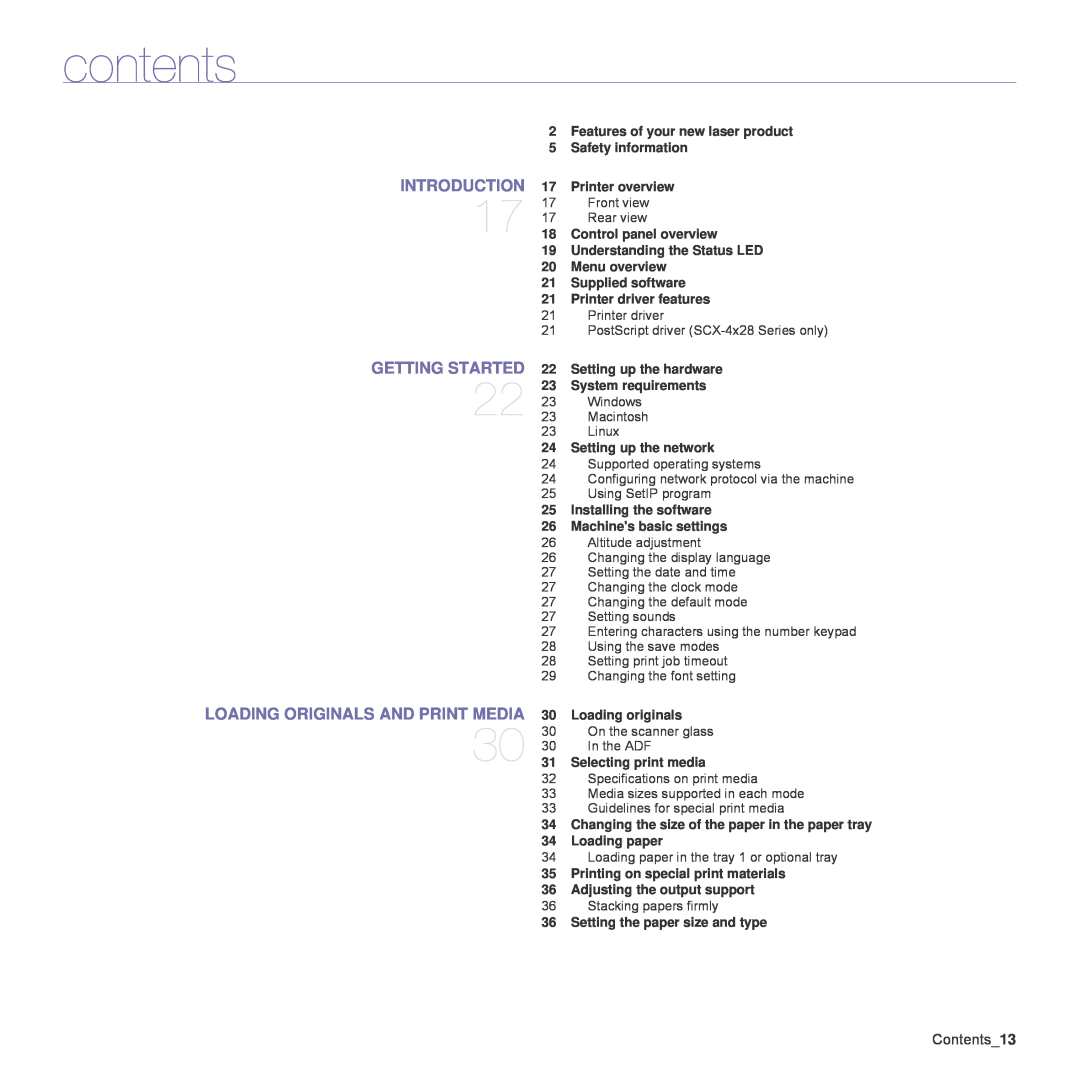 Samsung SCX-4824FN, SCX-4828FN manual contents, Loading Originals And Print Media, Introduction 