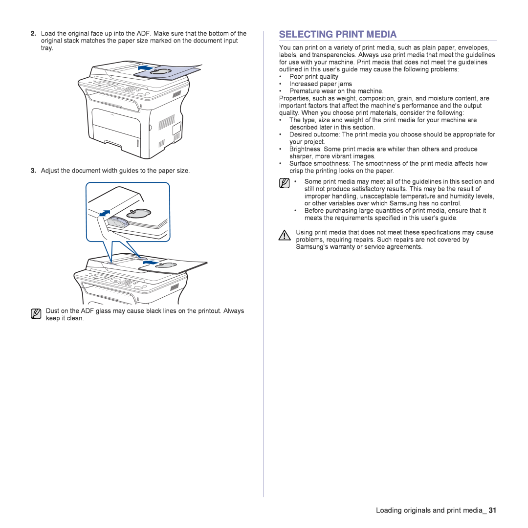 Samsung SCX-4824FN, SCX-4828FN manual Selecting Print Media 
