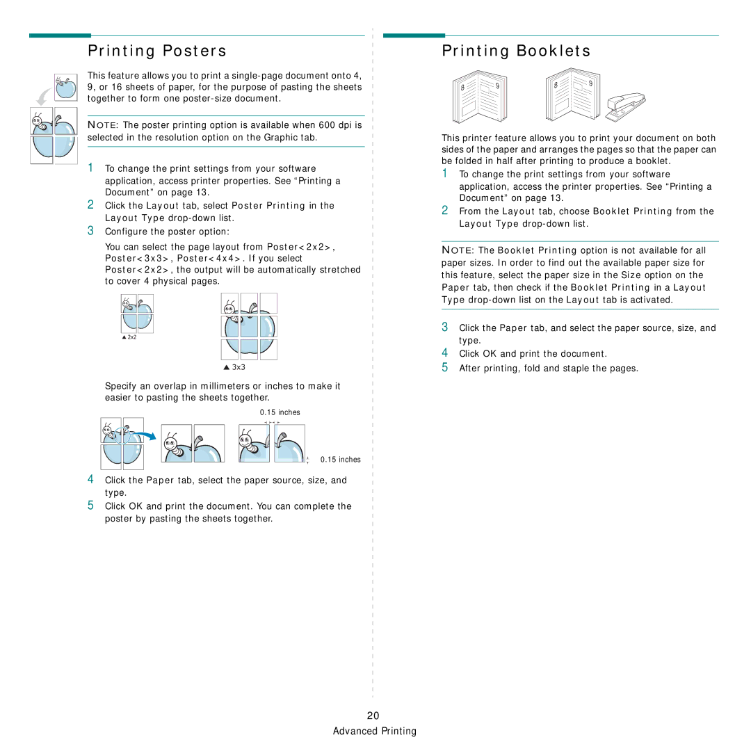 Samsung SCX-4x24 manual Printing Posters, Printing Booklets 