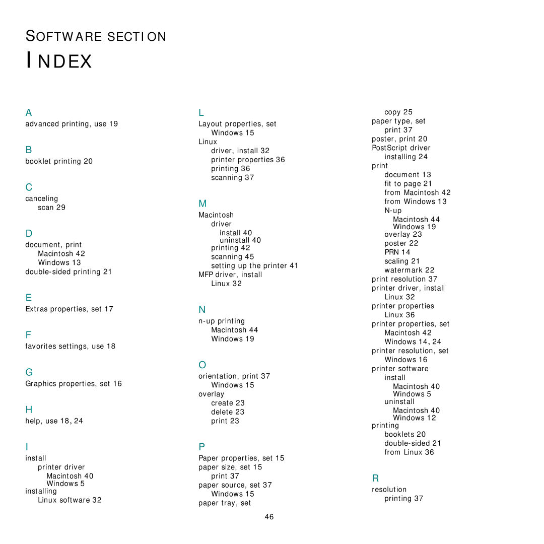 Samsung SCX-4x24 manual Index 