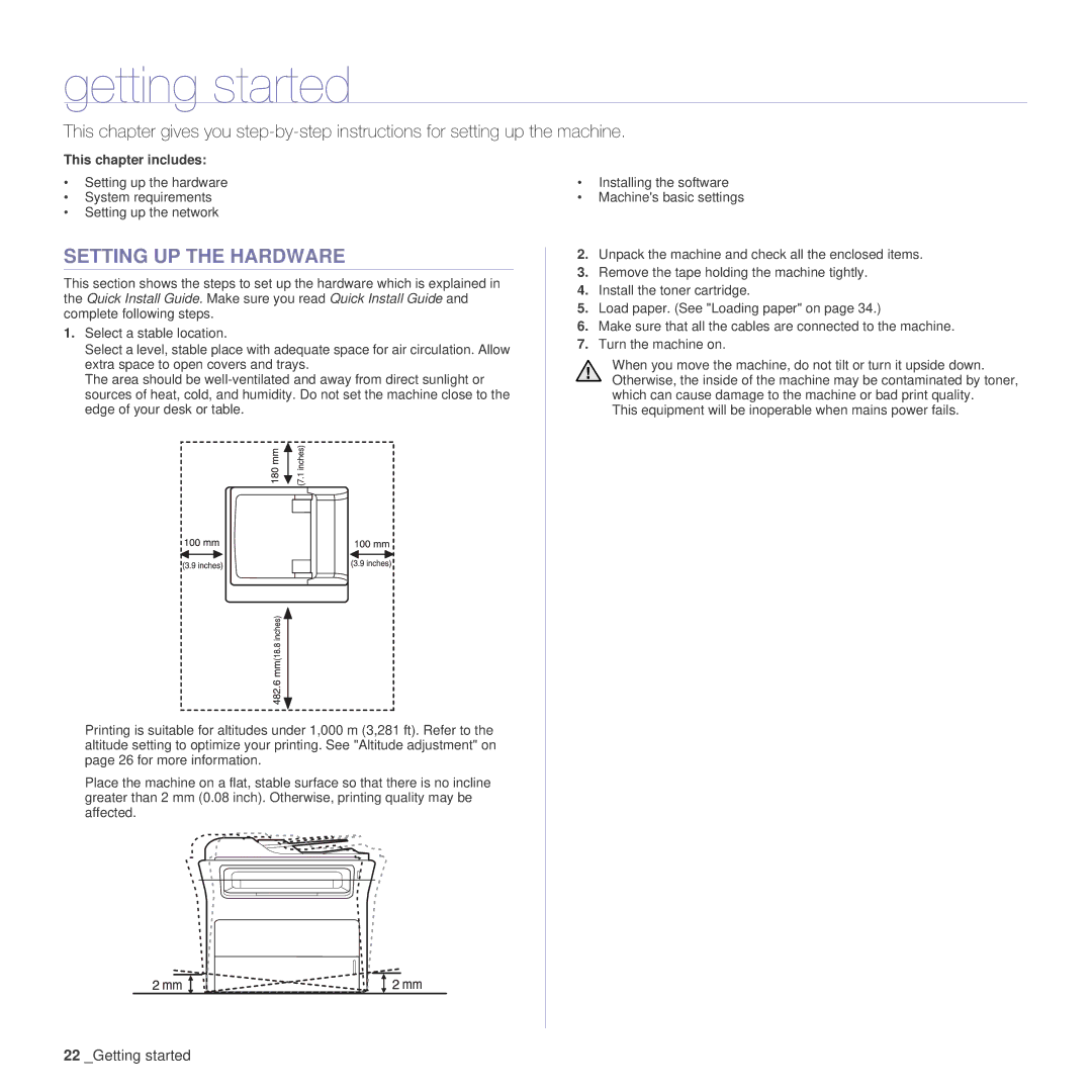 Samsung SCX-4x24 manual Getting started, Setting UP the Hardware 