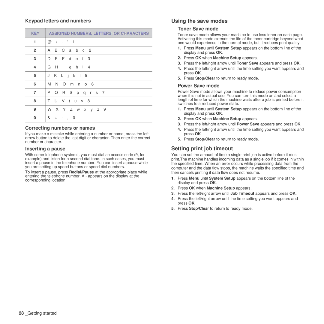 Samsung SCX-4x24 manual Using the save modes, Setting print job timeout 