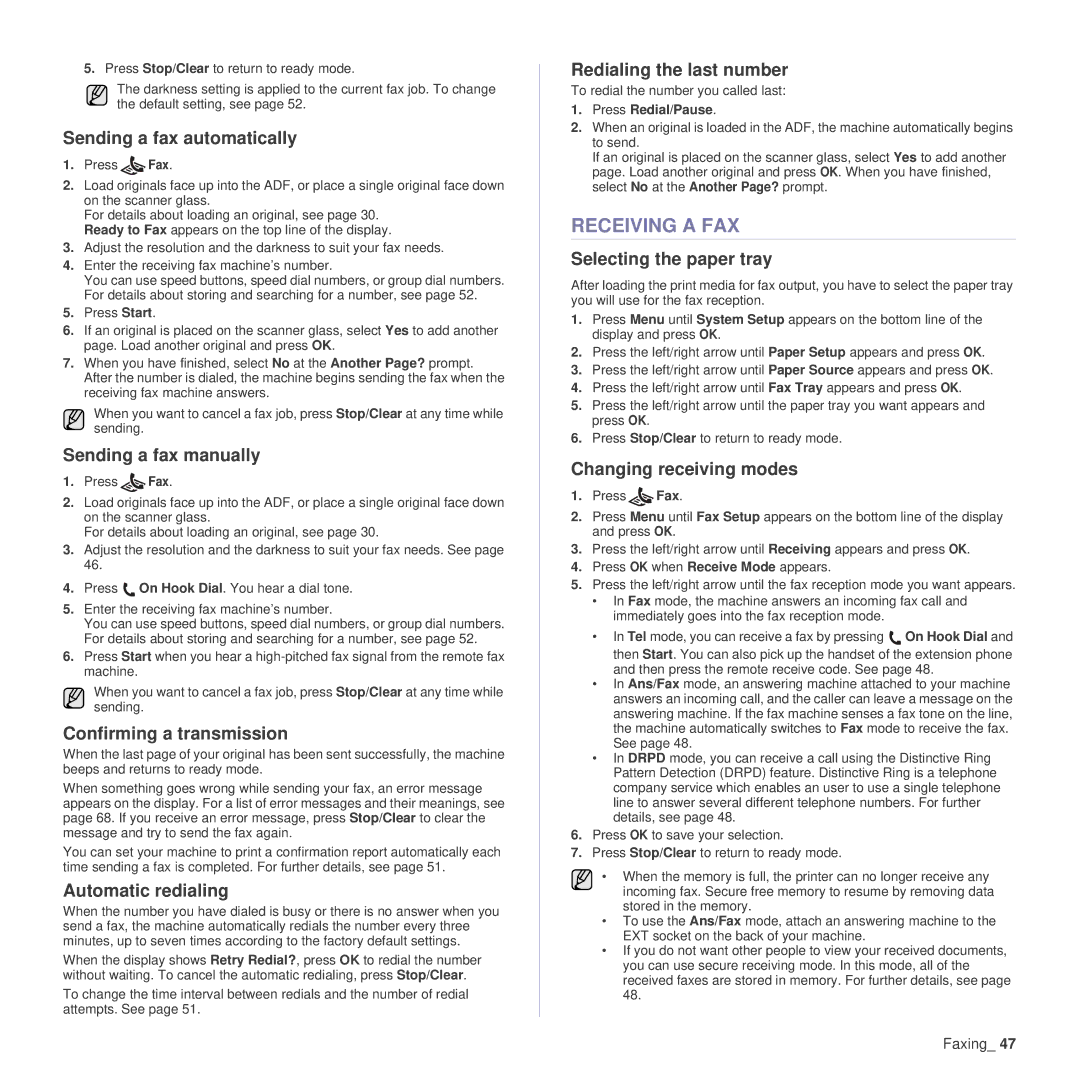 Samsung SCX-4x24 manual Receiving a FAX 