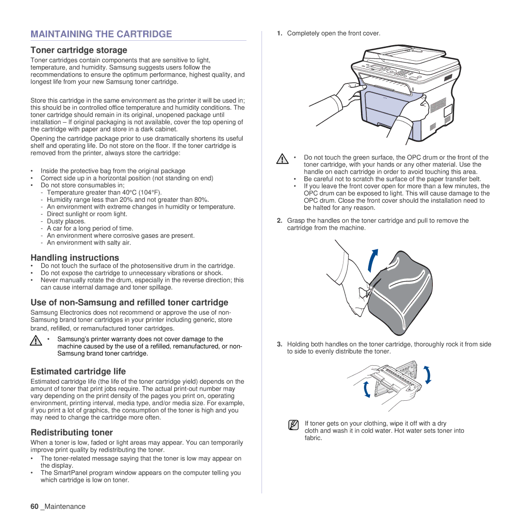 Samsung SCX-4x24 manual Maintaining the Cartridge 