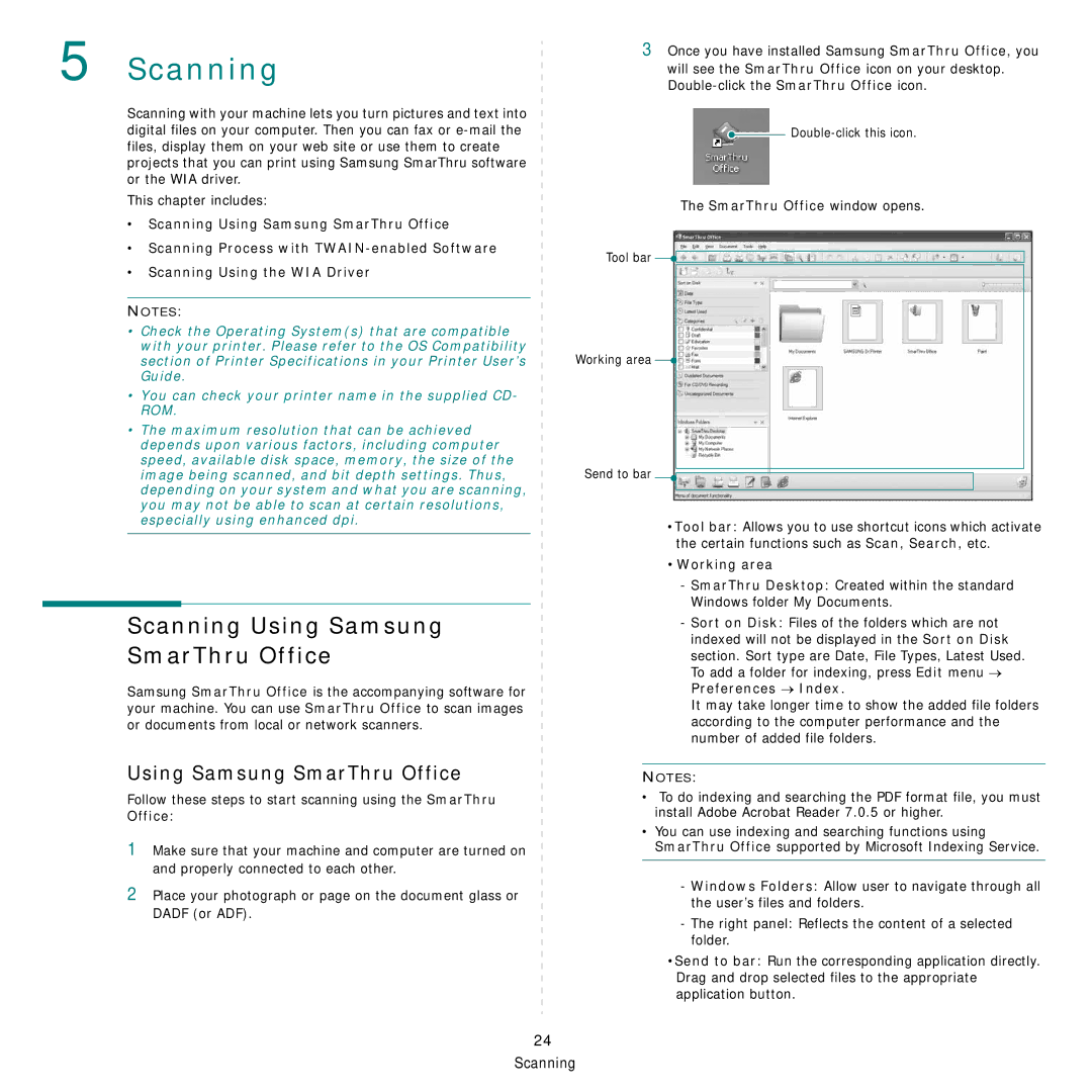 Samsung SCX-4x26, SCX4826FN manual Scanning Using Samsung SmarThru Office, SmarThru Office window opens, Working area 