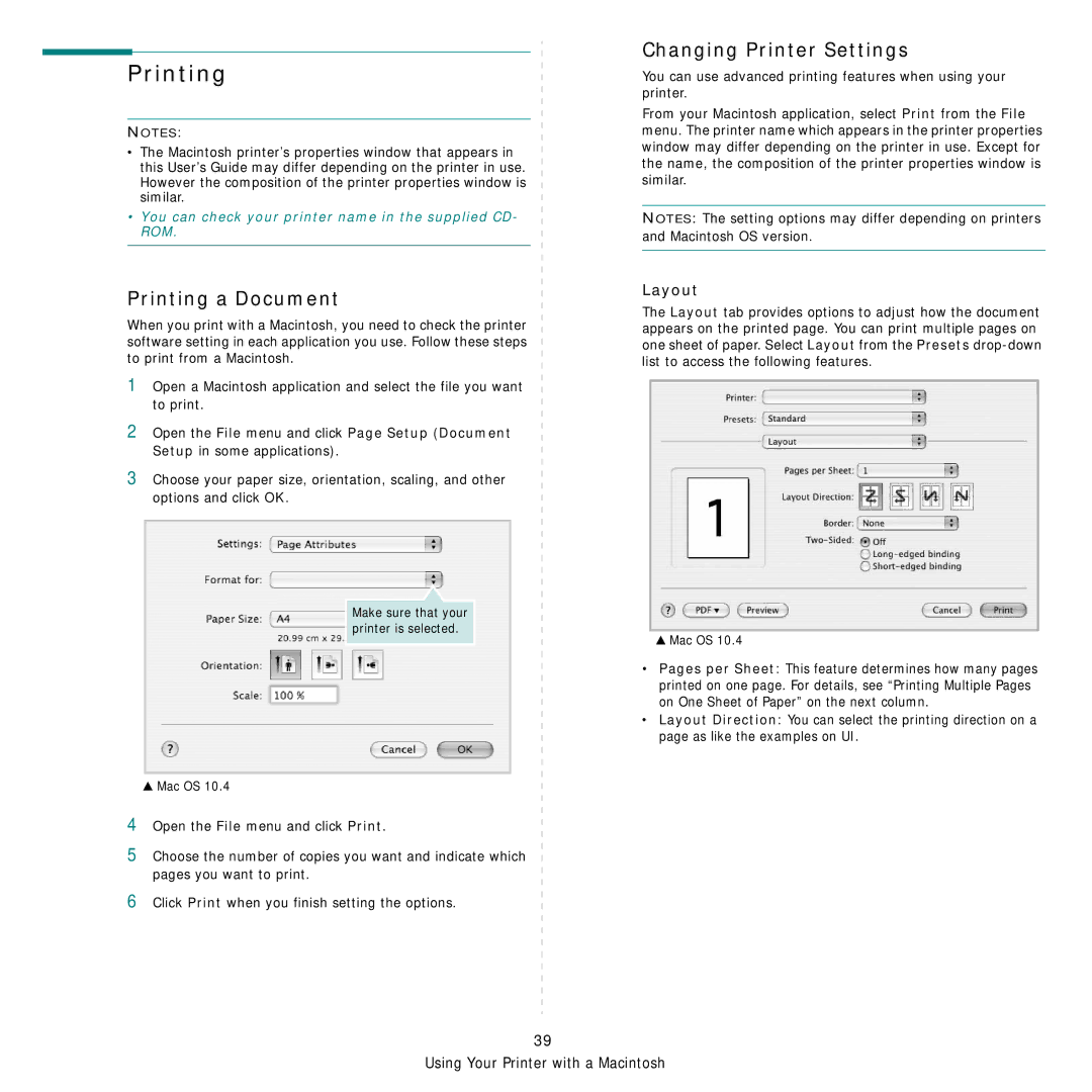 Samsung SCX4826FN, SCX-4x26 manual Printing a Document, Changing Printer Settings, Layout 