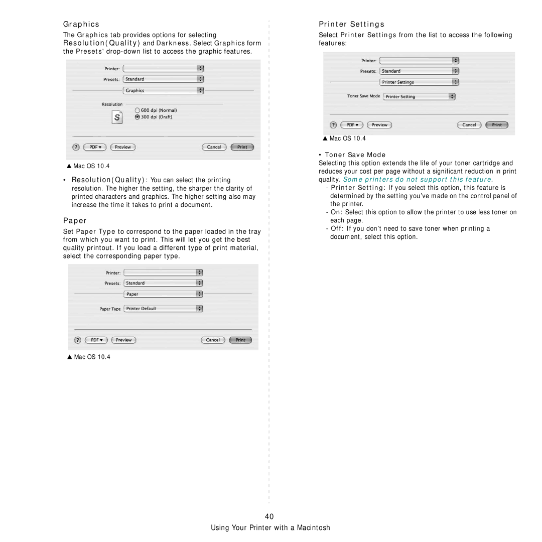 Samsung SCX-4x26, SCX4826FN manual Graphics, Paper, Printer Settings 