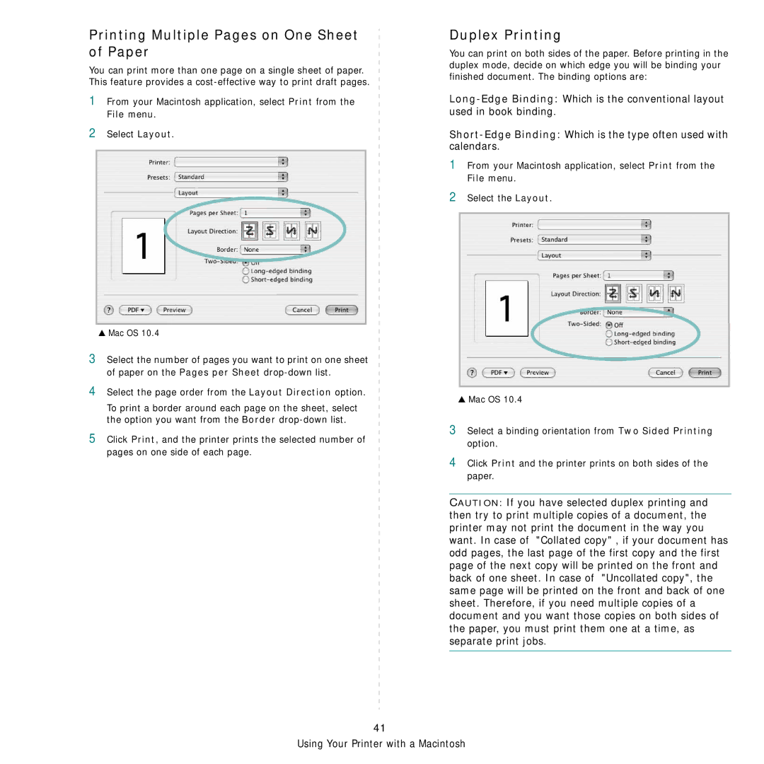 Samsung SCX4826FN, SCX-4x26 manual Printing Multiple Pages on One Sheet of Paper, Duplex Printing 