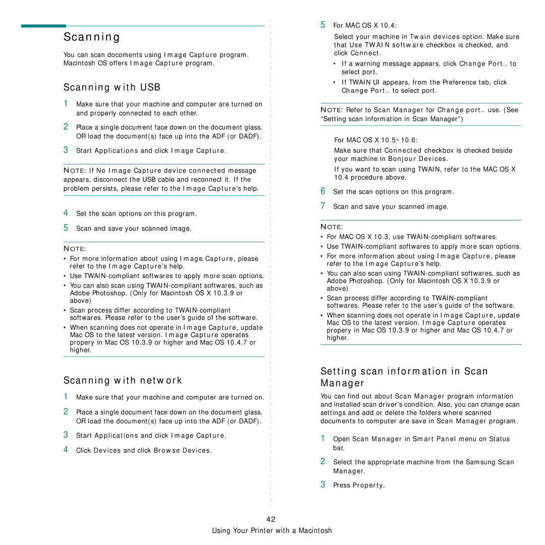 Samsung SCX-4x26, SCX4826FN manual Scanning with USB, Scanning with network, Setting scan information in Scan Manager 