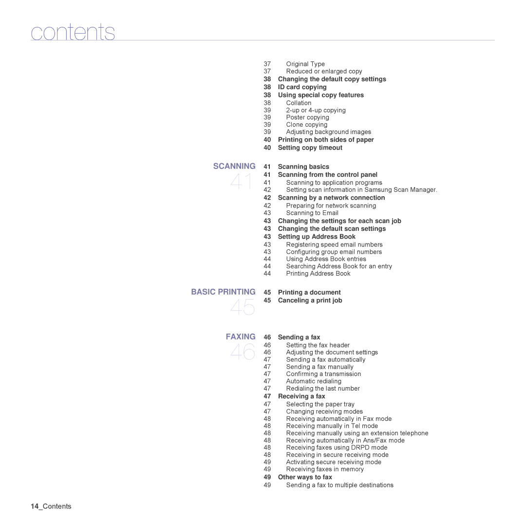 Samsung SCX-4x26, SCX4826FN manual Scanning by a network connection, Printing a document Canceling a print job Sending a fax 