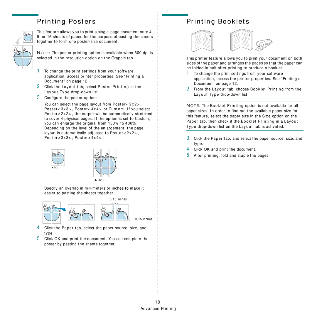 Samsung SCX-4x26 manual Printing Posters, Printing Booklets 