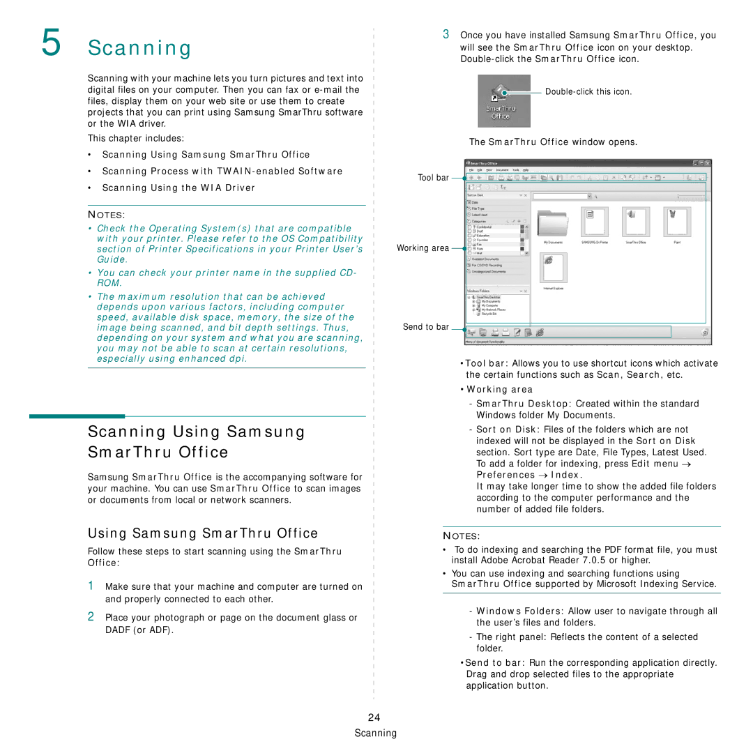 Samsung SCX-4x26 manual Scanning Using Samsung SmarThru Office, SmarThru Office window opens, Working area 