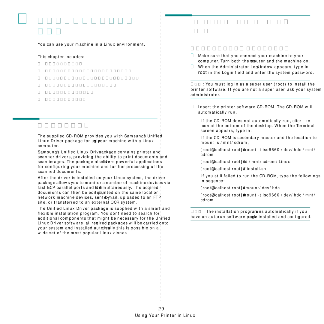 Samsung SCX-4x26 manual Getting Started, Installing the Unified Linux Driver 