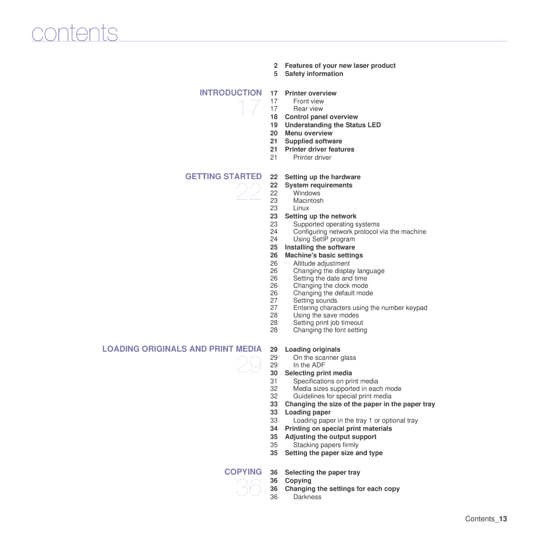 Samsung SCX-4x26 manual Contents 