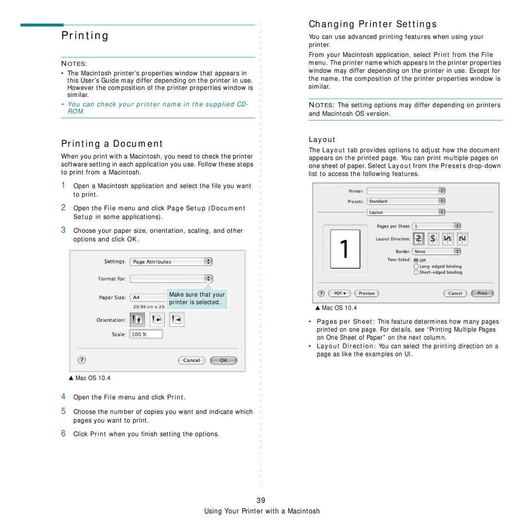 Samsung SCX-4x26 manual Printing a Document, Changing Printer Settings, Layout 