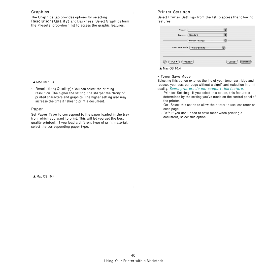 Samsung SCX-4x26 manual Graphics, Paper, Printer Settings 