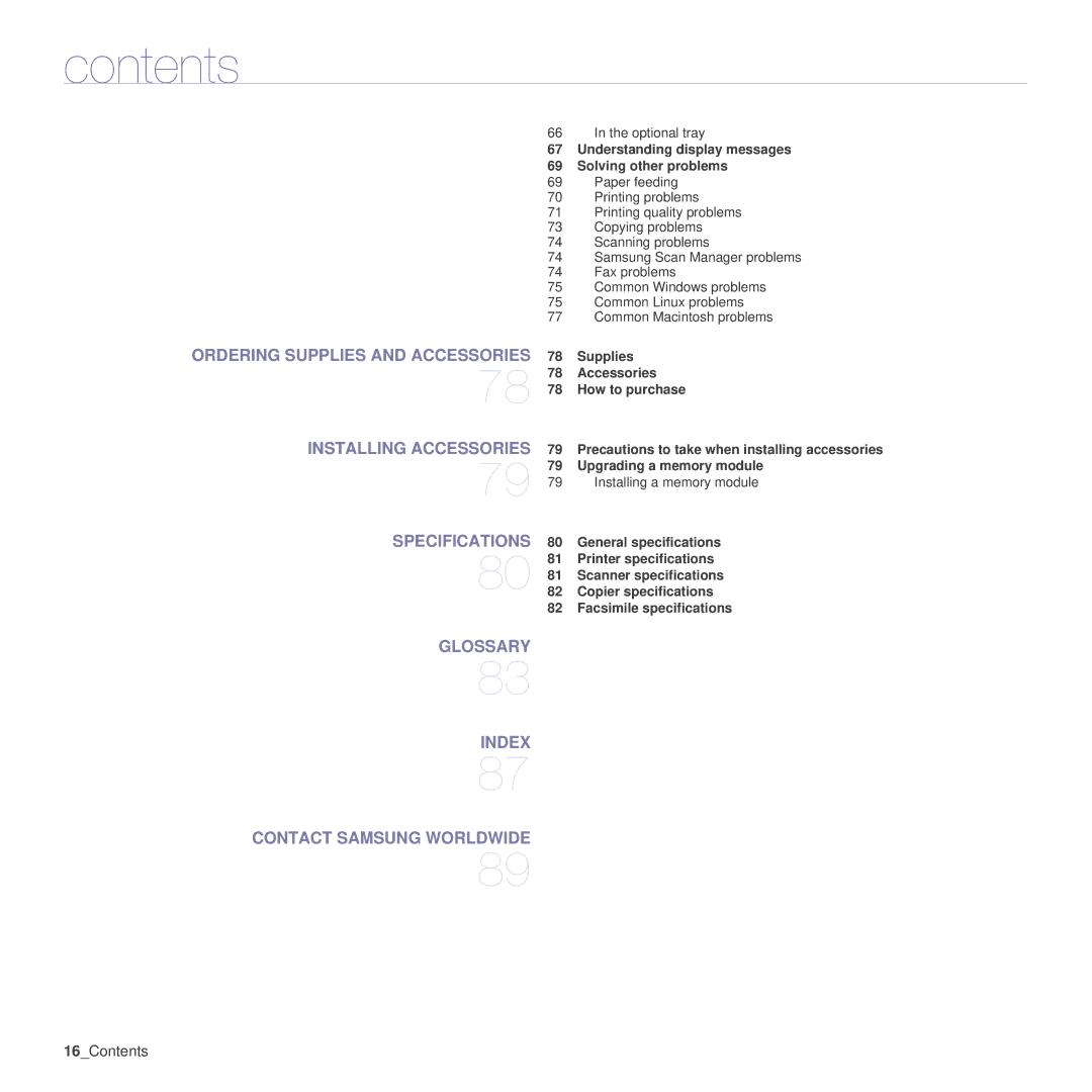 Samsung SCX-4x26 manual Understanding display messages Solving other problems, Supplies 