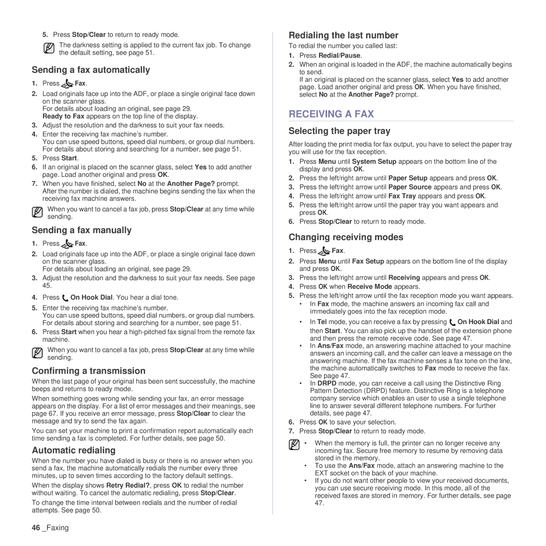 Samsung SCX-4x26 manual Receiving a FAX 